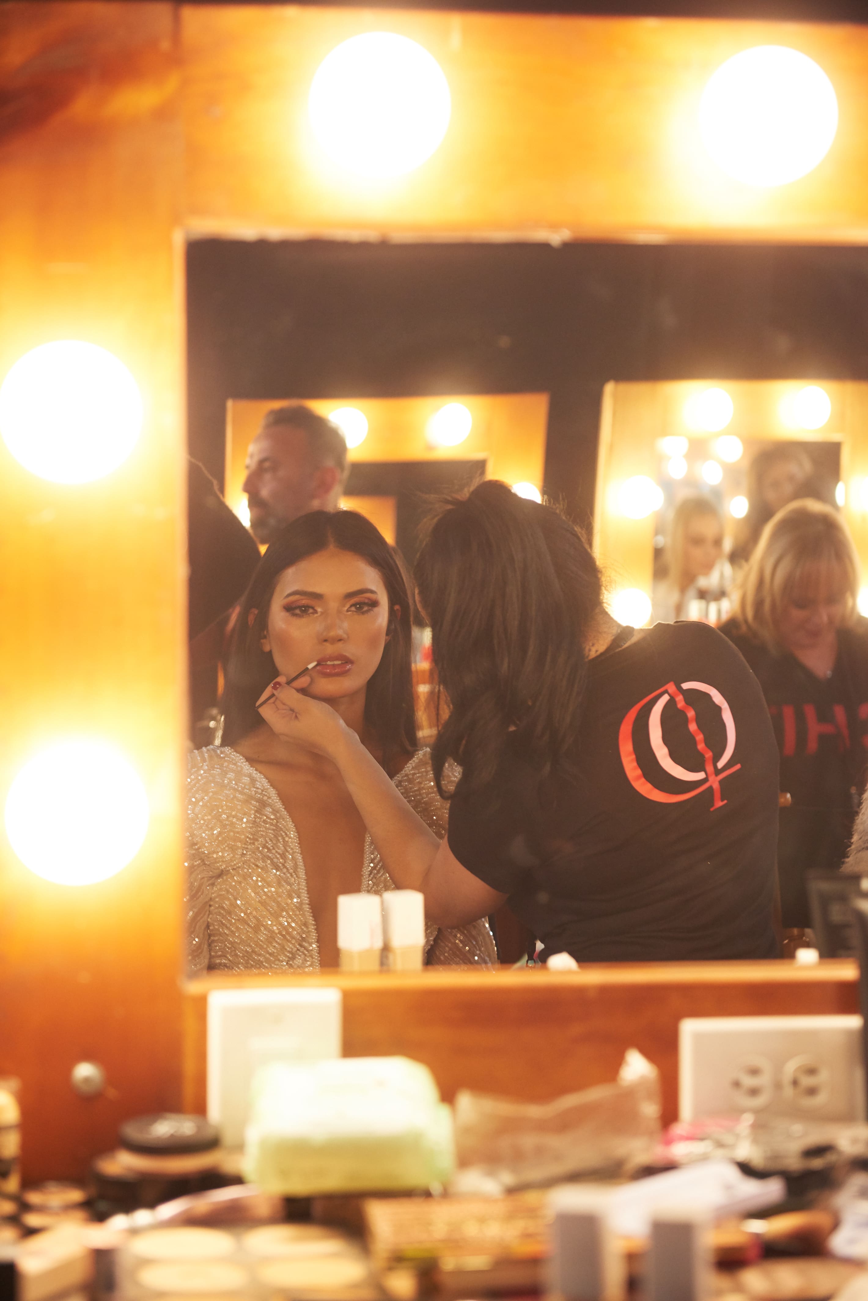 Miss Universe Philippines 2019 gets makeup done by an OP Cosmetics artist backstage during The Miss Universe Competition. Miss Universe Philippines 2019 gets makeup done by an OP Cosmetics artist backstage during The Miss Universe Competition.